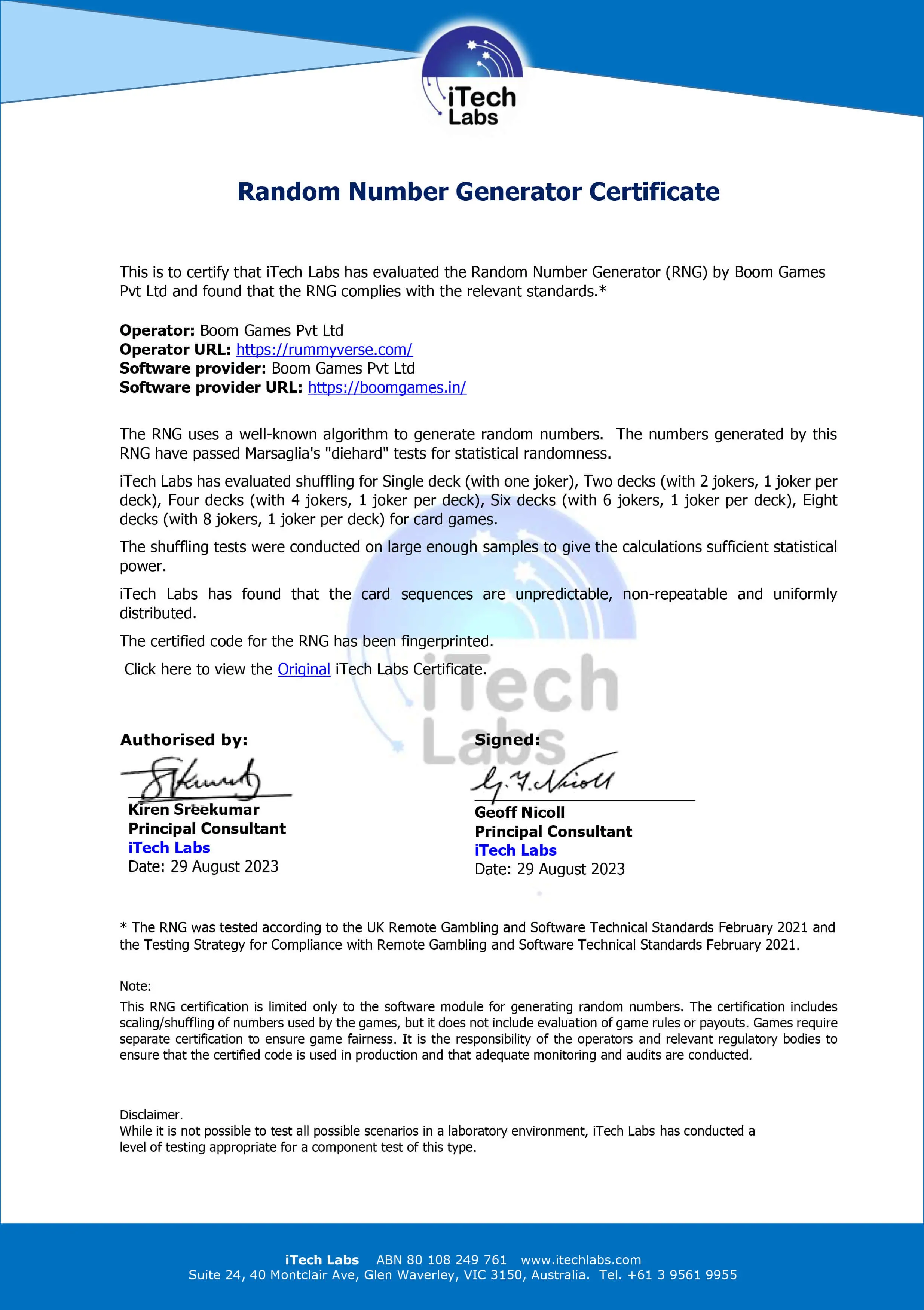 Certification